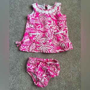 Lilly Pulitzer Pink and White Baby Dress & Bloomers